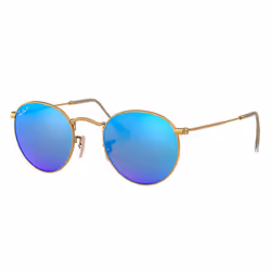 Ray-Ban Round Flash Lenses Verres polarisés Verres polarisés Bleu Flash + Or, Adulte, Unisexe, Rond, Rond, Cerclé, Or