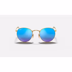 Ray-Ban Round Flash Lenses Verres polarisés Verres polarisés Bleu Flash + Or