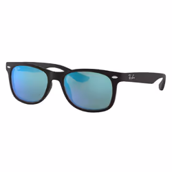 Ray-Ban New Wayfarer Junior Bleu Miroir + Noir, Enfant, Wayfarer, Carré, Cerclé, Noir, Noir