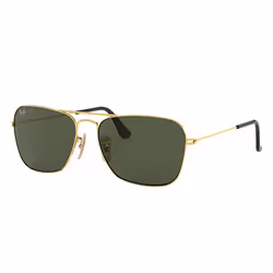 Ray-Ban Caravan Vert Classique G-15 + Or, Adulte, Unisexe, Carré, Carré, Cerclé, Or