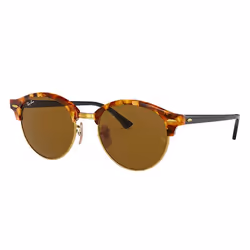 Ray-Ban Clubround Classic Brun Classique B-15 + Havane, Adulte, Unisexe, Rond, Rond, Demi-contour, Tortue, Noir