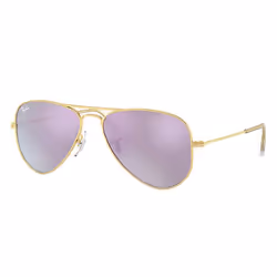 Ray-Ban Aviator Junior Lilas Miroir + Or, Enfant, Unisexe, Aviateur, Aviateur, Cerclé, Or