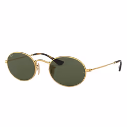 Ray-Ban Oval Flat Lenses Vert Classique G-15 + Or, Adulte, Unisexe, Ovale, Ovale, Cerclé, Or