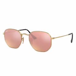 Ray-Ban HEXAGONAL FLAT LENSES, Adulte, Unisexe, Hexagonal, Or, Verres non polarisés, Métal