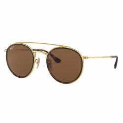 Ray-Ban ROUND DOUBLE BRIDGE, Adulte, Unisexe, Rond, Or, Verres polarisés, Métal
