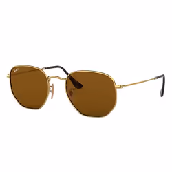 Ray-Ban HEXAGONAL FLAT LENSES, Adulte, Unisexe, Hexagonal, Or, Verres polarisés, Métal