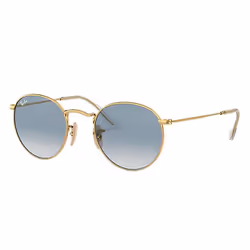 Ray-Ban Round Flat Lenses Bleu clair Dégradé, Adulte, Unisexe, Rond, Rond, Cerclé, Or