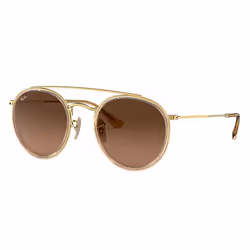 Ray-Ban ROUND DOUBLE BRIDGE, Adulte, Unisexe, Rond, Or, Verres non polarisés, Métal