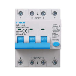 Ettroit - Interrupteur magnétothermique différentiel life-saving pour rail din 4 modules 3P+N 40A C40 380V 30mA 6KA