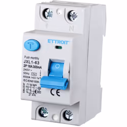 ETTROIT Disjoncteur à courant résiduel pur 2P 16A 6kA 300mA Marque : ETTROIT Modèle : JXL1-63-2P-16A-6KA-300mA Type : Disjonc ...