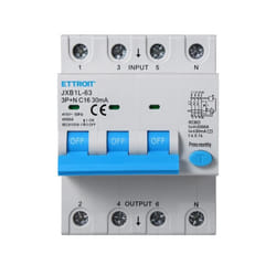 Ettroit - Interrupteur magnétothermique différentiel life-saving pour rail din 4 modules 3P+N 16A C16 380V 30mA 6KA