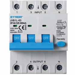 Ettroit - Interrupteur magnétothermique différentiel life-saving pour rail din 4 modules 3P+N 25A C25 380V 300mA 6KA