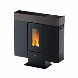 Poêle étanche canalisable à 6 mt. avec porte en fonte et revêtements en acìer. Le brasero en fonte avec système LIVING FIRE g ...