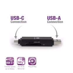 Ewent EW1075 lecteur de carte mémoire USB 3.2 Gen 1 (3.1 Gen 1) Type-A/Type-C Noir - Vue supplémentaire 4