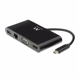 Ewent EW9827, USB 3.2 Gen 1 (3.1 Gen 1) Type-C, 10,100,1000 Mbit/s, Noir, HDMI, RJ-45, USB 3.2 Gen 1 (3.1 Gen 1) Type-A, VGA, ...