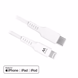 Ewent EW9915, 1 m, Lightning, USB C, Mâle, Mâle, Blanc
