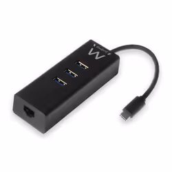 Ewent EW1141, USB 3.2 Gen 1 (3.1 Gen 1) Type-C, Noir, RJ-45, USB 3.2 Gen 1 (3.1 Gen 1) Type-A, USB, 103 mm, 34 mm