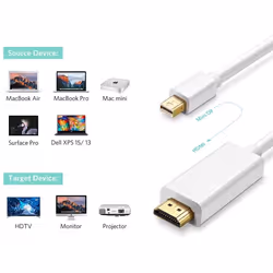 Techly ICOC MDP-020H câble vidéo et adaptateur 2 m HDMI Mini DisplayPort Blanc