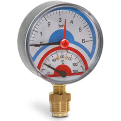 No Brand - Thermomanomètre, diamètre 80 mm, attaque vertical de 1/2', échelle 0-6 bar; 0-120 °c