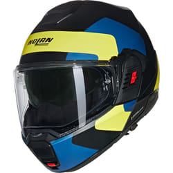 Nolan N120-1 Omocromo N-Com Casque, noir-bleu-jaune, taille XL pour Hommes