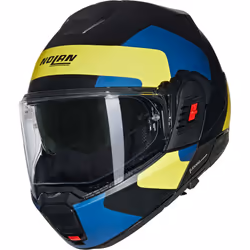 Nolan N120-1 Omocromo N-Com Casque, noir-bleu-jaune, taille 2XL pour Hommes
