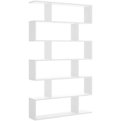 Librairie Joliet, Bibliothèque haute double face, Étagère de séparation avec 5 étagères, Étagère de bureau moderne, cm 80x25h192, Blanc brillant