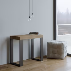 Table console extensible - TECNO - Noix - Bois métal - 90x40-300cm - 8 places