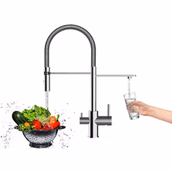 PRODUIT art nr.: VZFL018100 couleur: Chromé Mitigeur de cuisine chrome 3 voies - bec orientable et douchette 2 jets pour l'ea ...