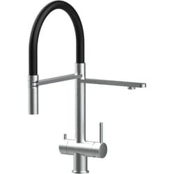 Robinet de Cuisine Mitigeur 3 voies en acier inoxydable chirurgical 316 brosse mat bec noir orientable et douchette 2 jets detachable Vizio