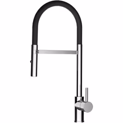 PRODUIT art nr.: VZSM011002 couleur: Chromé / Noir Mitigeur de cuisine chrome robinet bec orientable et douchette 2 jets deta ...