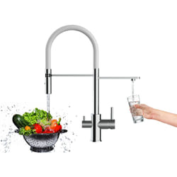 Robinet de Cuisine Mitigeur 3 voies chrome robinet bec blanc orientable et douchette 2 jets detachable Vizio