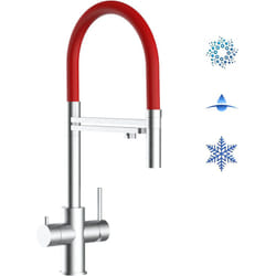 Robinet de Cuisine Mitigeur 5 voies en acier inoxydable chirurgical 316 brosse mat bec rouge orientable et douchette 2 jets detachable Vizio
