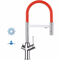 PRODUIT art nr.: VZBF218103 couleur: Chromé / Rouge Mitigeur de cuisine chromé 4 voies - bec orientable et douchette 2 jets p ...