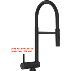 Mitigeur De Cuisine Rabattable Robinet Sous Fenêtre 6CM, Poignée à gauche, avec bec pivotant 360° et douchette 2-jets détachable, Noir Mat