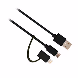 Ewent EW9909, 1 m, USB A, Micro-USB B/Lightning, USB 2.0, Mâle/Mâle, Noir