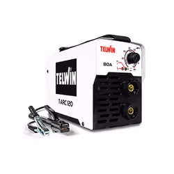 Le poste à souder à électrodes inverter MMA Telwin T-ARC 120 à courant continu (DC) de 80A est une machine complète avec pinc ...