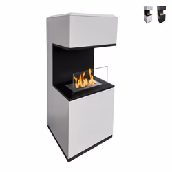 Cheminée bioéthanol - DIVINA FIRE - Oslo - Acier - Blanc - 100 cm de hauteur