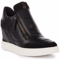 Baskets compensées en cuir Geox D Maurica A - Noir - Femme - Fermeture éclair latérale - Semelle respirante