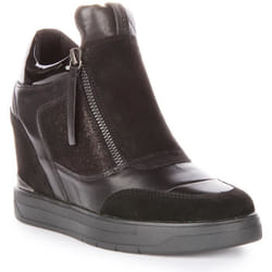 Baskets compensées en cuir Geox D Maurica A - Noir - Femme - Fermeture éclair latérale