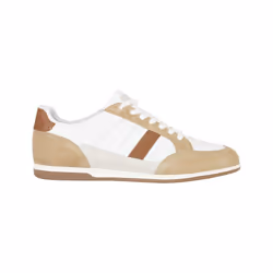 Basket Cuir Geox Renan - GEOX - Homme - Blanc/marron - Lacets - Plat