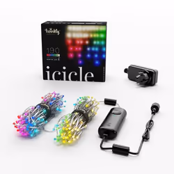 Twinkly Icicle, 190 lampe(s), LED, Bleu, Vert, Rouge, Blanc, Intérieur & extérieur, Noir, Blanc, Secteur