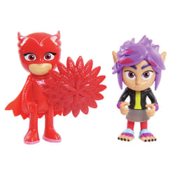 Pyjamasques Blister 2 figurines 7,5 cm - (1 fig. héros + 1 fig. Méchant avec acc.) - Bibou & RIP