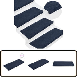 Vidaxl - Tapis d'escalier auto-adhésifs 15 pcs 65x24,5x3,5 cm Bleu - Tapis D'escalier - Tapis Marche - Antidérapant - Décoration Escalier