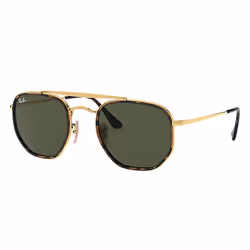 Ray-Ban MARSHAL II, Adulte, Unisexe, Hexagonal, Tortue, Or, Verres non polarisés, Acier inoxydable