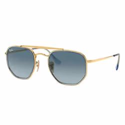 Ray-Ban MARSHAL II, Adulte, Unisexe, Hexagonal, Or, Bleu, Verres non polarisés, Acier inoxydable