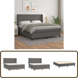 VidaXL Sommier À Lattes De Lit Avec Matelas Gris 160x200 Cm Similicuir - Lit Plateforme - Lit Double - Lit Design - Literie - Chambre À Coucher