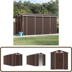 Abri De Jardin Marron 191x385x198 Cm Acier Galvanisé - Abri De Jardin - Abri Métallique - Rangement Extérieur - Cabane De Jardin - Outillage