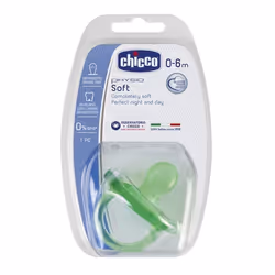CHICCO Sucette Physio Soft tout silicone - Vert ou violet aléatoire - 0-6m - Blister
