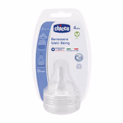 Chicco Tetine Silicone Flux Rapide 4m+, Rond, Débit rapide, Valve anti-coliques, 2 pièce(s)