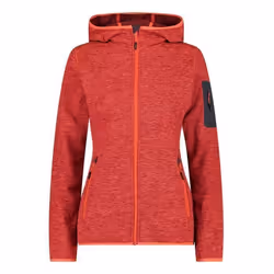Veste Polaire - CMP - 3H19826 - Femme - Capuche fixe - Respirante - Rouge fluo/Anthracite